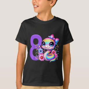 8th Birthday Girl Snake Party Rainbow Coquette Bow T-Shirt