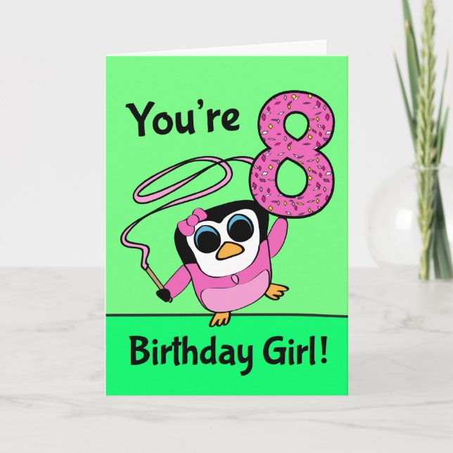8th Birthday - Gymnast Penguin Card (Front)