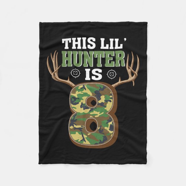 8th Birthday Hunting Deer 8 Year Old Hunter  Fleece Blanket (Front)