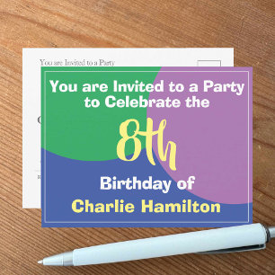 8th Birthday Invitation Postcard