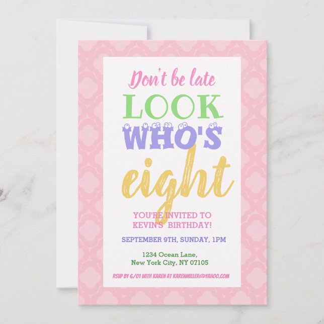 8th Birthday Invitation Slogans (Front)