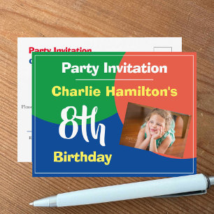 8th Birthday Invitation with Photo Postcard