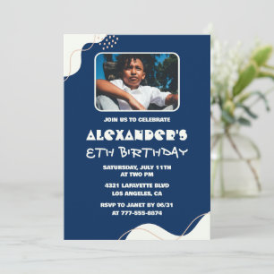 8th birthday invitations Boy Photo Simple Navy 