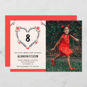 8th birthday invitations for her Floral Heart