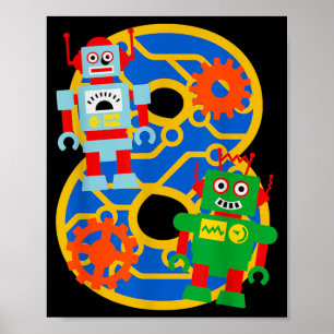 8th Birthday Kids 8 Year Old Little Robot Robotics Poster