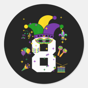 8th Birthday Mardi Gras Themed 8 Year Old Boys Kid Classic Round Sticker