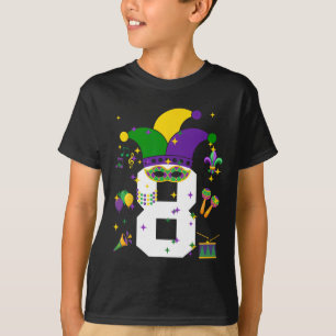 8th Birthday Mardi Gras Themed 8 Year Old Boys Kid T-Shirt