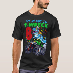 8th Birthday Monster Truck Dinosaur T-Shirt