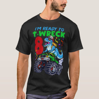 8th Birthday Monster Truck Dinosaur T-Shirt