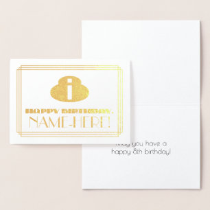 8th Birthday; Name + Art Deco Inspired Look "8" Foil Card
