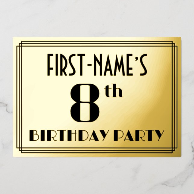 8th Birthday Party: Art Deco Look “8” and Name (Front)