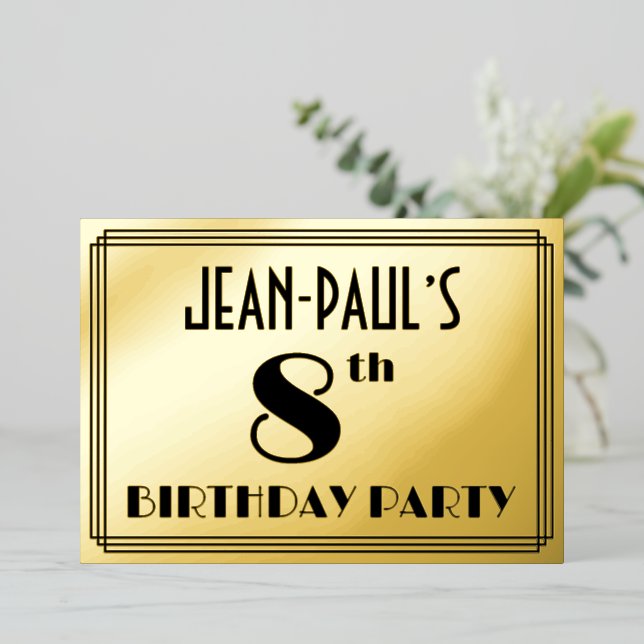 8th Birthday Party — Art Deco Look “8” + Name (Standing Front)