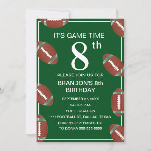 8th Birthday Party Football Green Sport Kids Boy Invitation