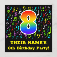 8th Birthday Party: Fun Music Symbols, Rainbow 8