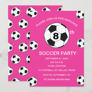 8th Birthday Party Soccer Pink Girls Sports Invitation