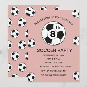 8th Birthday Party Soccer Pink Girls Sports Invitation