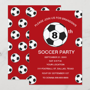 8th Birthday Party Soccer Red Boys Sports Invitation