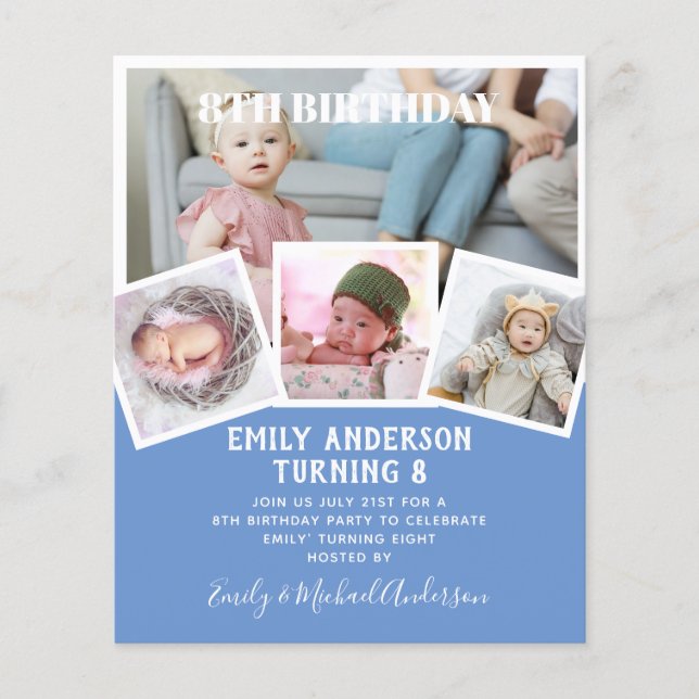 8TH Birthday Photo Collage Invite Boy Girl Mixed Flyer (Front)