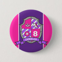 8th Birthday pink purple knights princess age pin