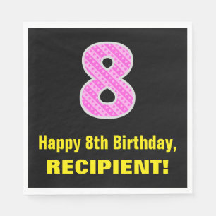 8th Birthday: Pink Stripes and Hearts "8" + Name Napkin