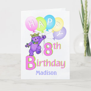 8th Birthday Princess Bear, Custom Name Card