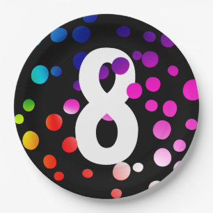8th Birthday Rainbow Dots  Paper Plate