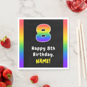 8th Birthday: Rainbow Spectrum # 8, Custom Name Napkin