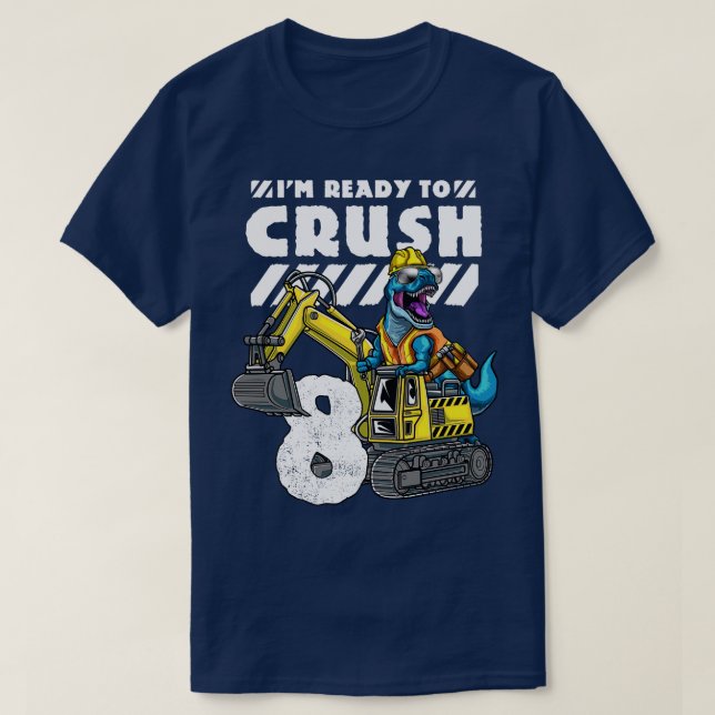 8th Birthday TRex Excavator T-Shirt (Design Front)