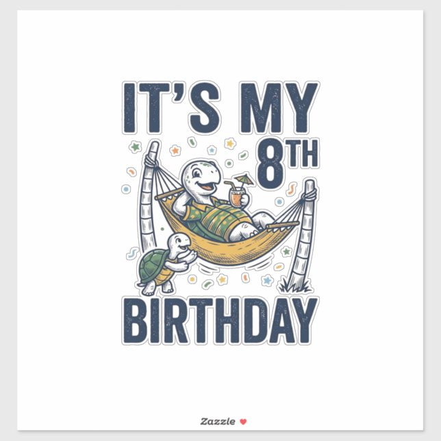 8th Birthday Turtle Hammock Vintage Engraving Desi (Sheet)