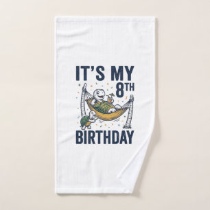 8th Birthday Turtle Hammock Vintage Engraving Desi Hand Towel