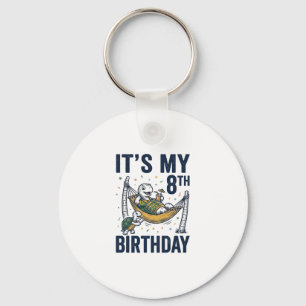 8th Birthday Turtle Hammock Vintage Engraving Desi Keychain
