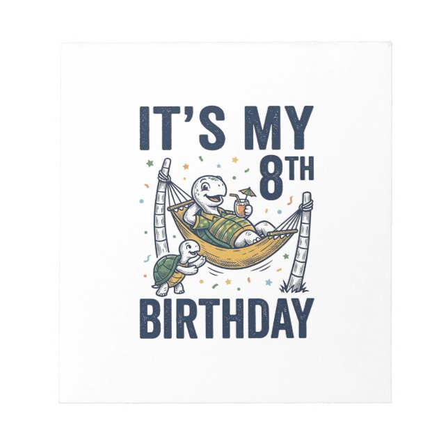 8th Birthday Turtle Hammock Vintage Engraving Desi Notepad (Front)