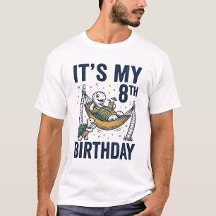 8th Birthday Turtle Hammock Vintage Engraving Desi T-Shirt