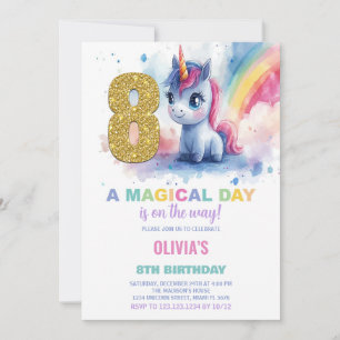 8th Birthday Unicorn Birthday Invitations