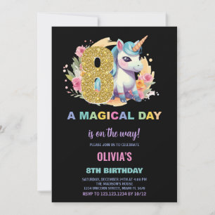 8th Birthday Unicorn Birthday Invitations