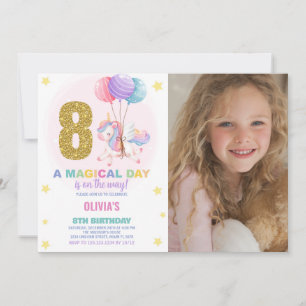 8th Birthday Unicorn Birthday Invitations photo