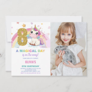 8th Birthday Unicorn Birthday Invitations photo