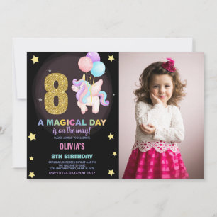 8th Birthday Unicorn Birthday Invitations photo
