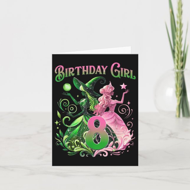 8th Birthday Witch Pink And Green 8 Years Old Birt Card (Front)