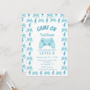 8th Boy Birthday   Level Up Video Game Party  Invitation
