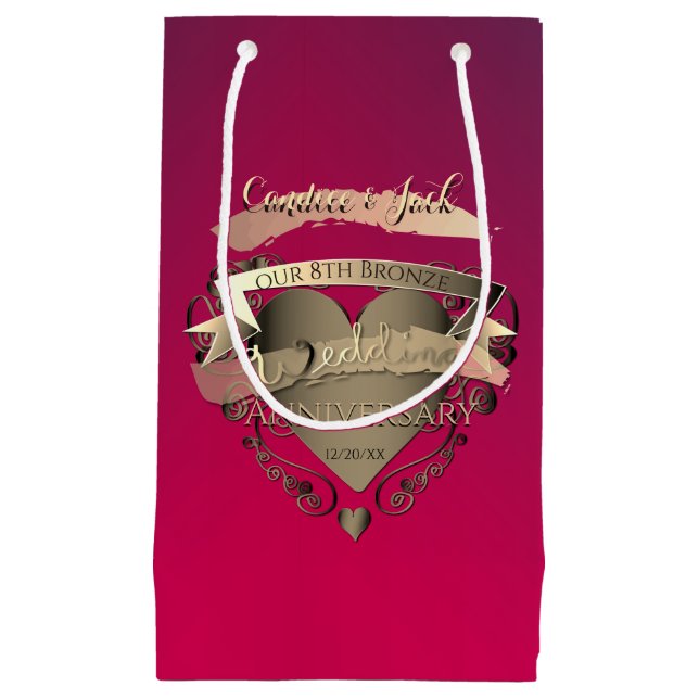 8th Bronze & Tourmaline Wedding Anniversary Small Small Gift Bag (Front)