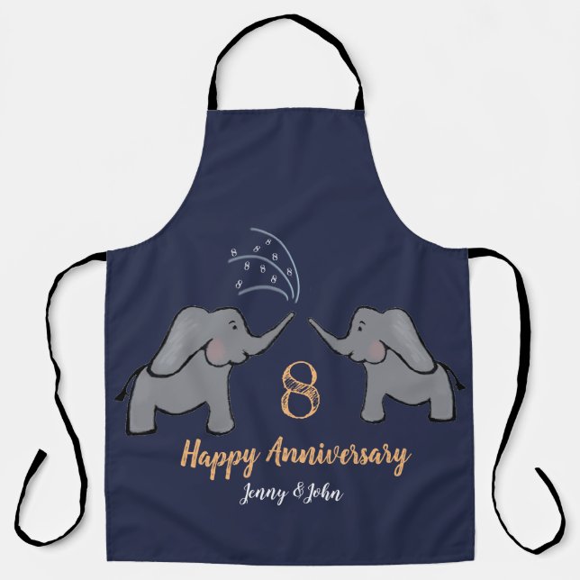 8th bronze wedding anniversary cute elephant apron (Front)