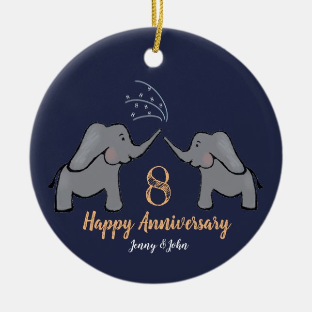 8th bronze wedding anniversary elephant couple ceramic ornament (Front)