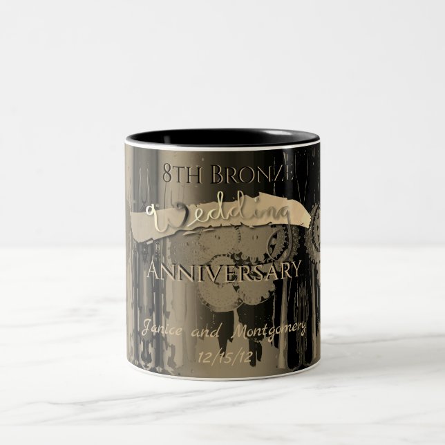 8th Bronze Wedding Anniversary Steampunk Two-Tone Coffee Mug (Center)