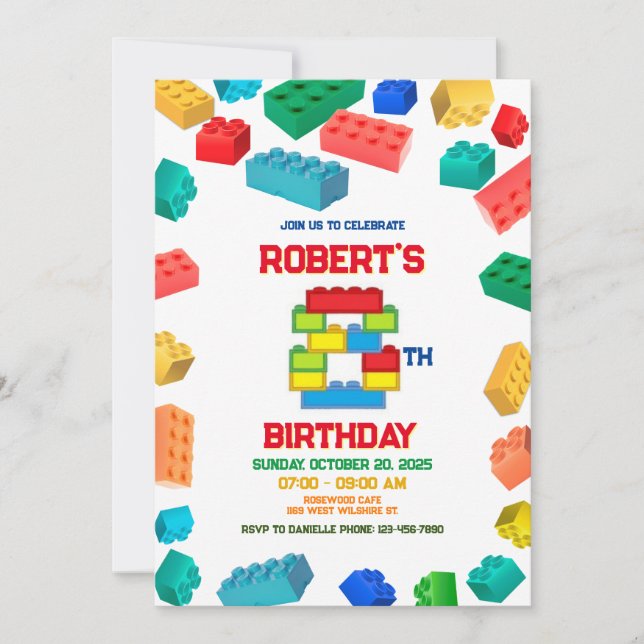 8th Construction Invitation, Building Blocks   Invitation (Front)