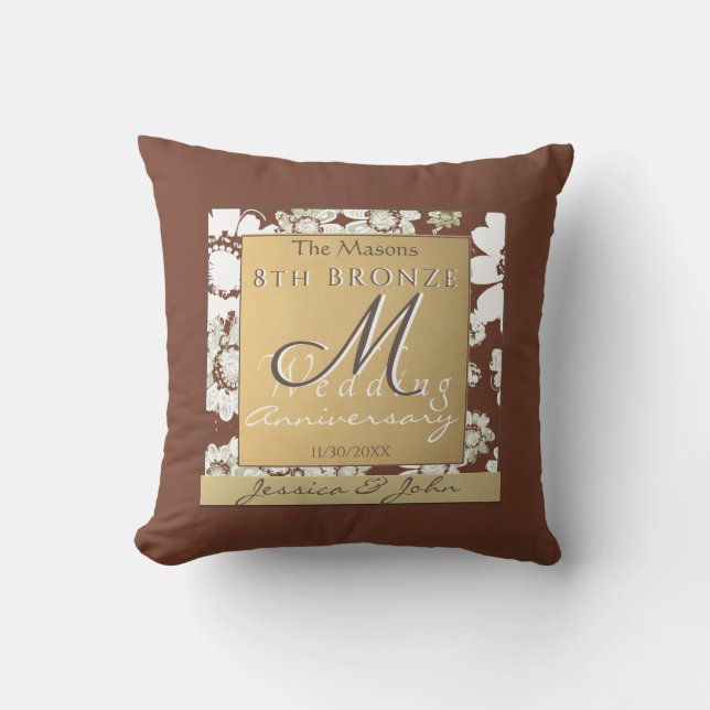 8th Dark Bronze Wedding Anniversary Throw Pillow (Front)