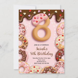 8th Donut Birthday Girls Invitation