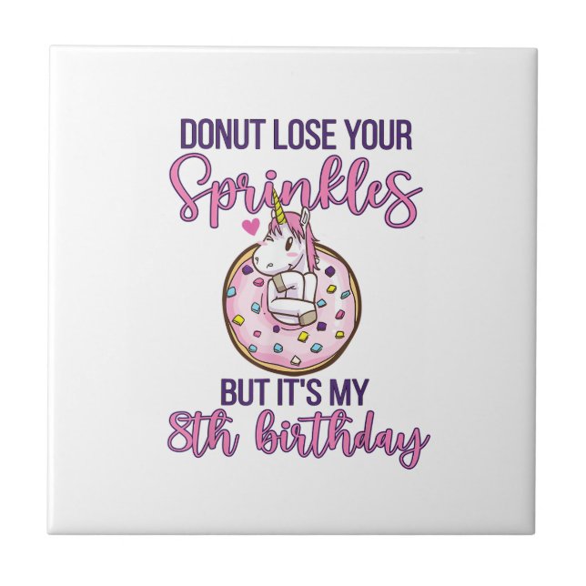 8th Doughnut Birthday Party Unicorn Eight Year Old Tile (Front)