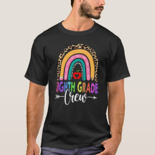 8th Eighth Grade Crew Rainbow Leopard Teacher Back T-Shirt