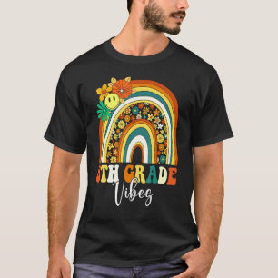 8th Eighth Grade Vibes Retro Rainbow Teacher Back  T-Shirt